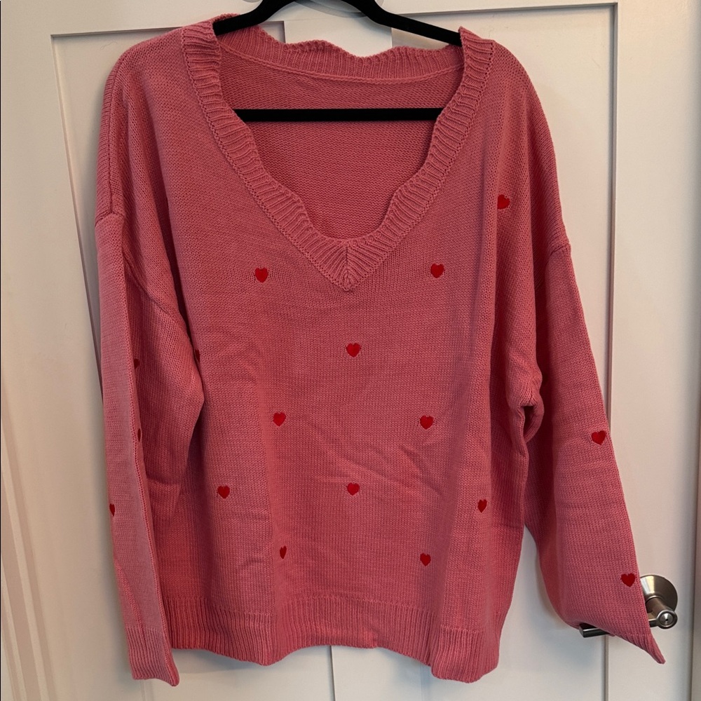SHEIN Pink Sweater with Heart Accents